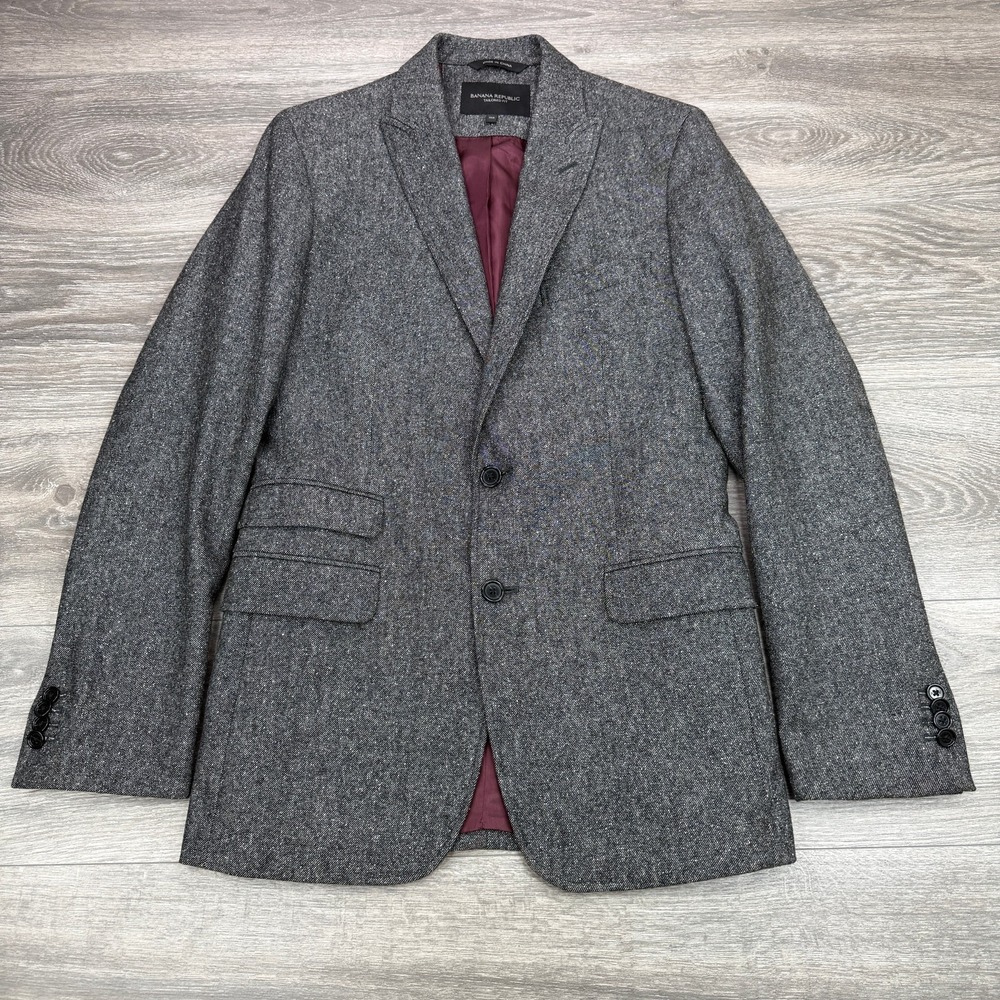Banana Republic Sport Coat Mens 36R Gray Donegal Wool Silk Blend Tailored Fit